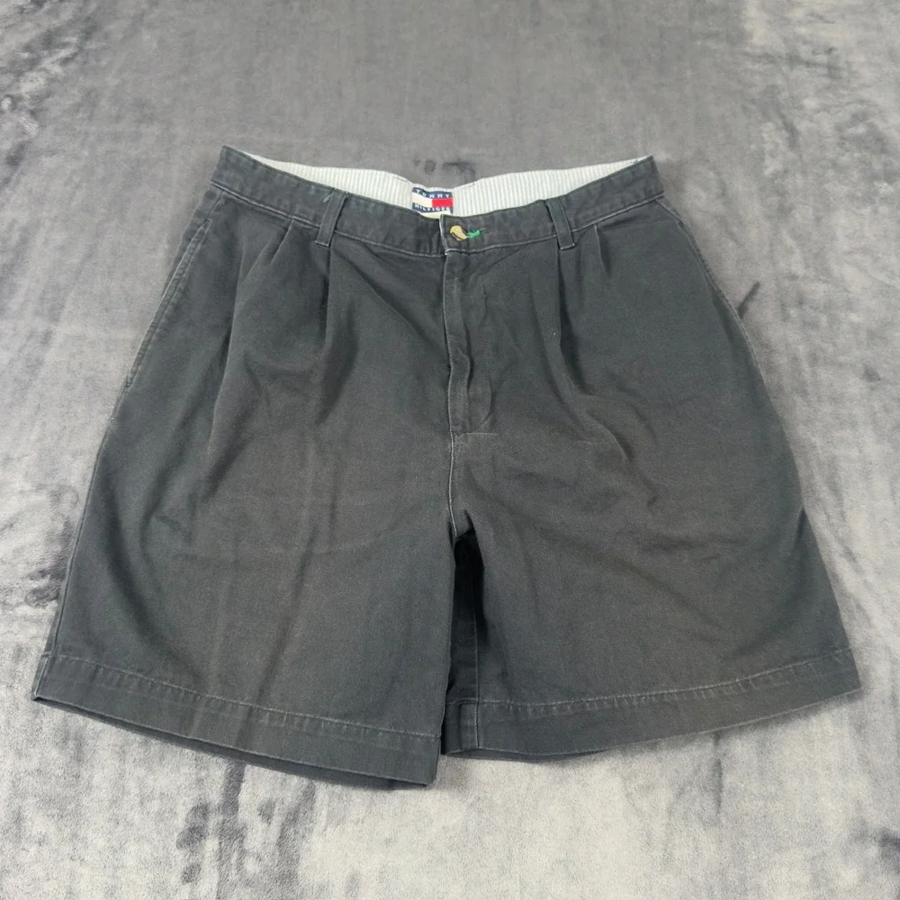 Tommy Hilfiger Chino Shorts Mens 33 Navy Blue Pleated Cotton Vintage 2705